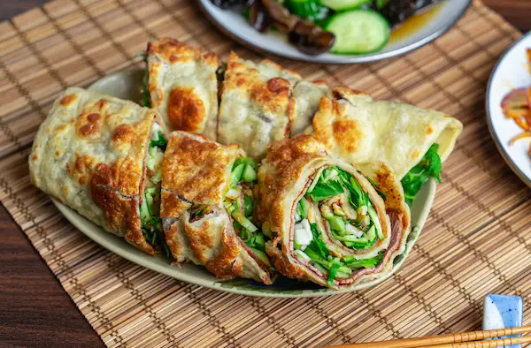 Pan-Fried Pancake Rolls with Greens